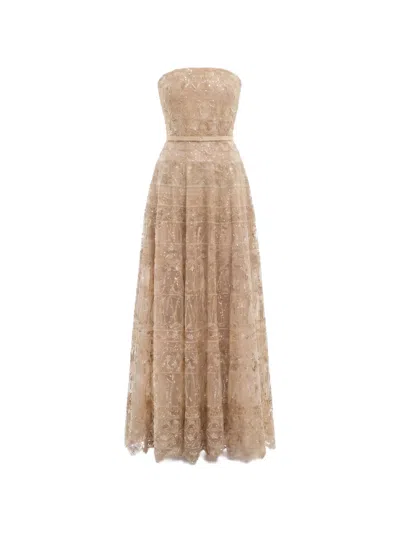 Saiid Kobeisy Strapless Beaded Tulle Dress In Gold