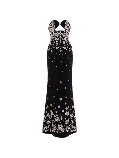 Saiid Kobeisy Strapless Crepe Dress With Hand-embroidered Floral Design In Black