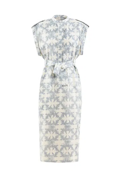 Saiid Kobeisy Structured Midi Linen Dress With Detachable Belt And Buttoning Tab In White