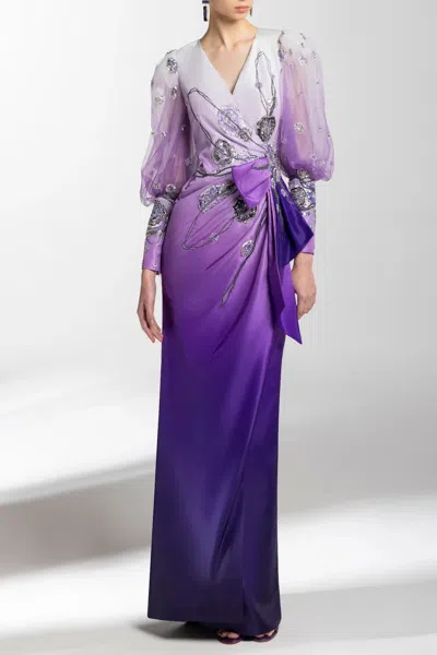 Saiid Kobeisy Taffeta Gradient Printed Gown With Beading In Multi