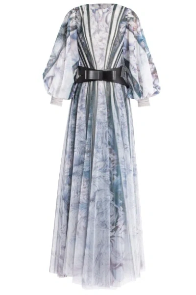 Saiid Kobeisy Tull Printed Dress With Bell Sleeves In Multi