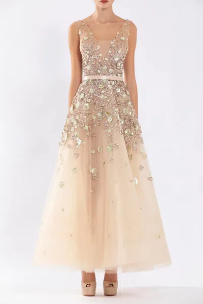 Saiid Kobeisy Tulle Ankle Length Dress With Dotted Beading In Multi