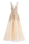 Saiid Kobeisy Tulle, Ankle Length Dress With Dotted Beading In Neutral