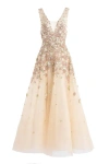 Saiid Kobeisy Tulle, Ankle Length Dress With Dotted Beading In Neutrals