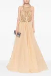 Saiid Kobeisy Tulle Beaded A-line Gown With Halter Neckline In Multi