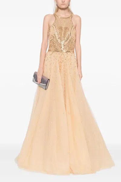 Saiid Kobeisy Tulle Beaded A-line Gown With Halter Neckline In Multi