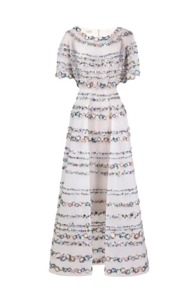 Saiid Kobeisy Tulle Beaded Dress With A Blouson Top In White