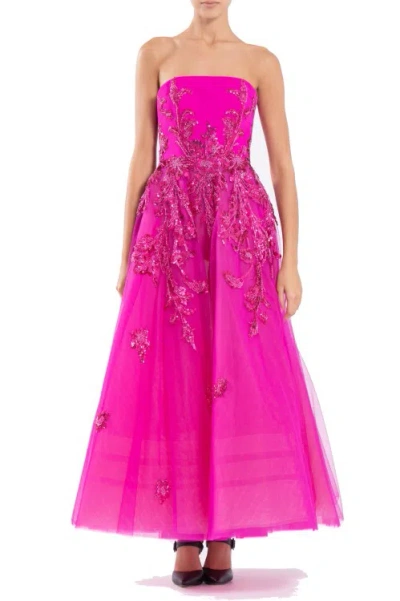 Saiid Kobeisy Tulle Beaded Dress With A Crepe Strapless Top In Pink