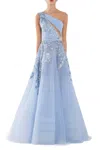 Saiid Kobeisy Tulle Beaded Dress With Floral Beading In Blue