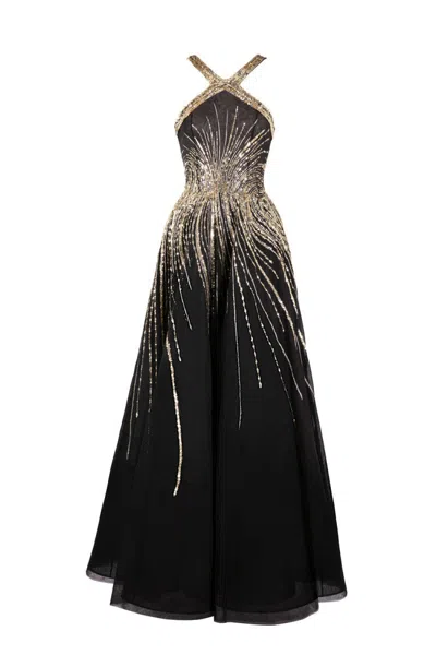 Saiid Kobeisy Tulle Beaded Dress With Halter Neckline In Black
