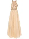 Saiid Kobeisy Tulle Beaded Dress With Halter Neckline In Animal Print