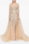 Saiid Kobeisy Tulle Beaded Dress With Envelope Skirt And Overskirt In Multi