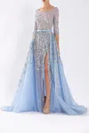 Saiid Kobeisy Tulle Beaded Dress With Envelope Skirt And Overskirt In Multi