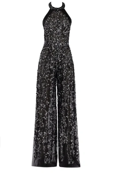 Saiid Kobeisy Tulle Beaded Jumpsuit With Halter Neckline In Black