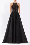 Saiid Kobeisy Tulle Beaded Sleeveless A-line Gown With Halter Neckline In Multi