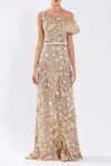 Saiid Kobeisy Tulle Gown With Envelope Skirt And Off-shoulder Sleeve And Tulle Tail In Multi