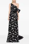 Saiid Kobeisy Tulle Gown With Envelope Skirt And Off The Shoulder Sleeve And Tulle Tail In Multi