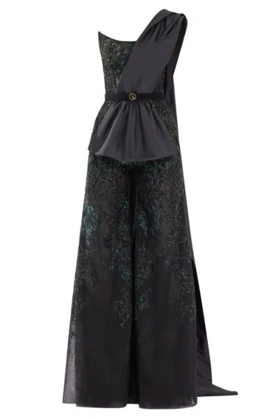 Saiid Kobeisy Tulle Jumpsuit With Beading And Taffeta Tail In Black