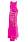 Saiid Kobeisy Strapless Beaded Gown With Taffeta Draping In Pink