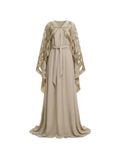 Saiid Kobeisy V-neck Cape-effect Gown In Nude