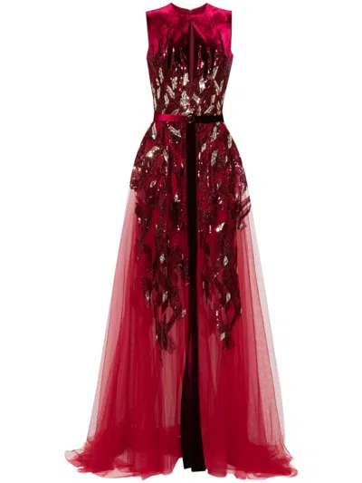 Saiid Kobeisy Velvet Embroidered Dress In Red
