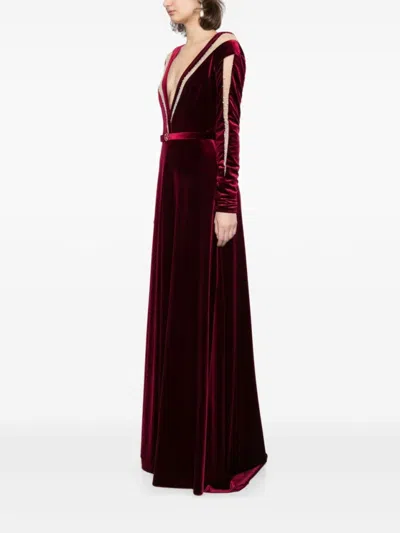 Saiid Kobeisy Velvet Long Dress In Burgundy