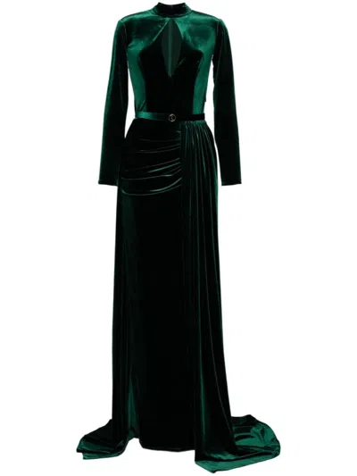 Saiid Kobeisy Velvet Long Dress In Green