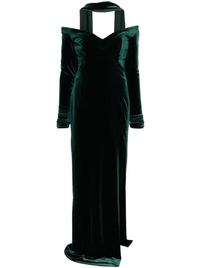 Saiid Kobeisy Velvet Long Dress In Grün