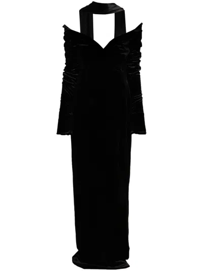 Saiid Kobeisy Velvet Long Fitted Dress In Black