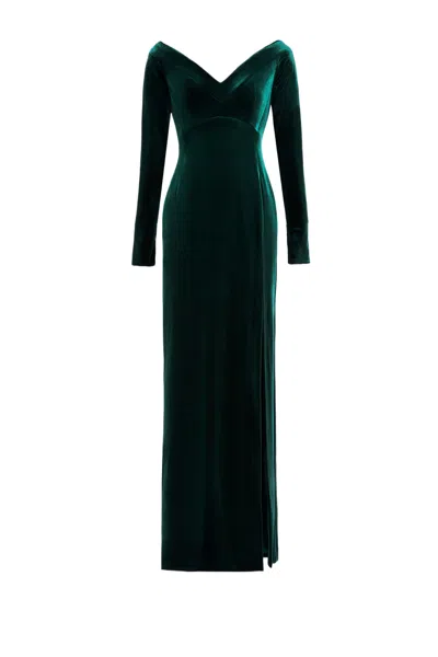 Saiid Kobeisy Velvet Long Fitted Dress In Green