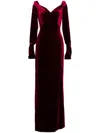 Saiid Kobeisy Velvet Long Fitted Dress In Red