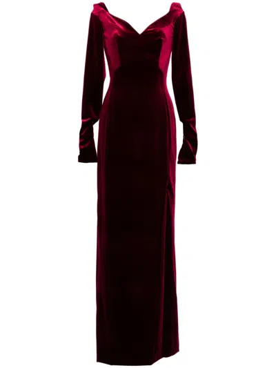 Saiid Kobeisy Velvet Long Fitted Dress In Red