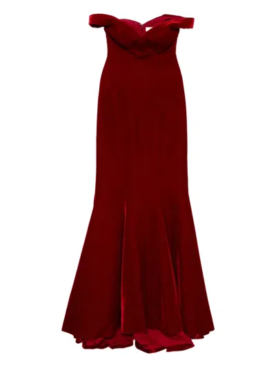 Saiid Kobeisy Velvet Off-shoulder Dress In Red
