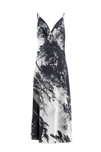 Saiid Kobeisy Vibrant Printed Midi Dress With Flattering V Neckline In Black