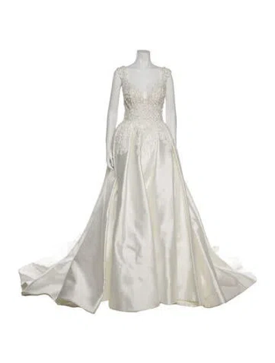 Pre-owned Saiid Kobeisy V-neck Long Dress In Neutral