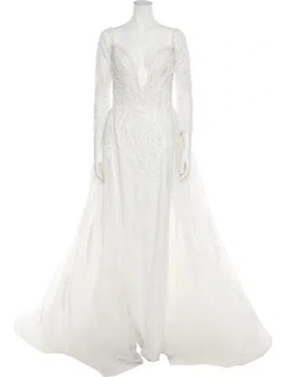 Pre-owned Saiid Kobeisy V-neck Long Dress In Neutral