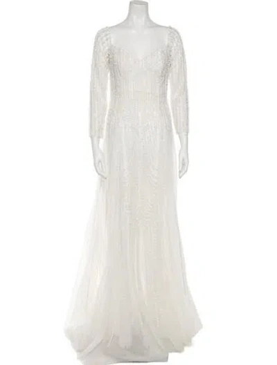 Pre-owned Saiid Kobeisy V-neck Long Dress W/ Tags In White