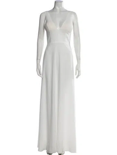 Pre-owned Saiid Kobeisy V-neck Long Dress In White