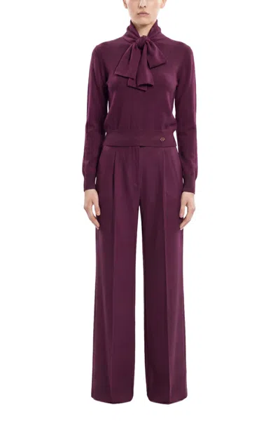 Saiid Kobeisy Wool Bow Blouse In Burgundy