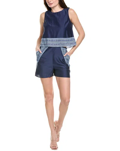 Sail To Sable 2 Pc Silk-blend Top & Short Set In Blue