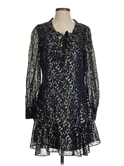 Pre-owned Sail To Sable 3/4 Sleeve Silk Top Blue Tie Neck Tops