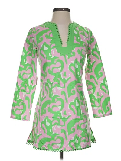 Pre-owned Sail To Sable 3/4 Sleeve Top Green Keyhole Neckline Tops