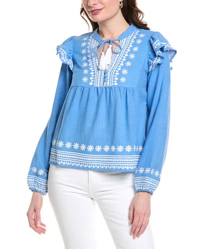 SAIL TO SABLE BALLOON SLEEVE LINEN-BLEND BLOUSE