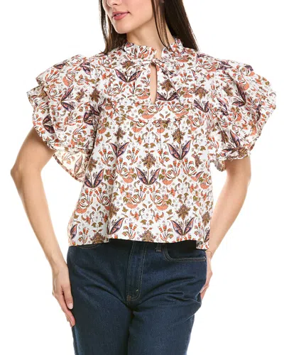Sail To Sable Batik Ruffle Top In White