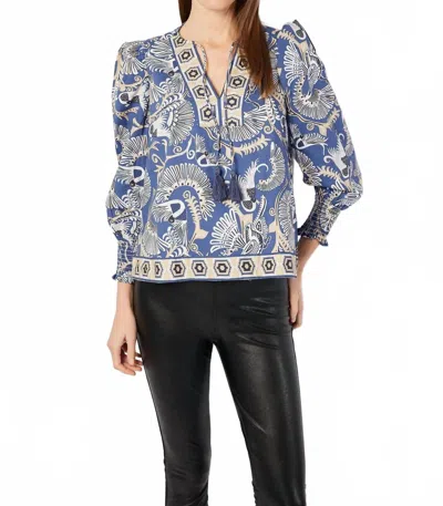Sail To Sable Bradley Puff Sleeve Tassel Top In Birds Of Paradise In Blue