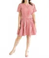 Sail To Sable Button Front Cinched Dress In Red/white In Pink