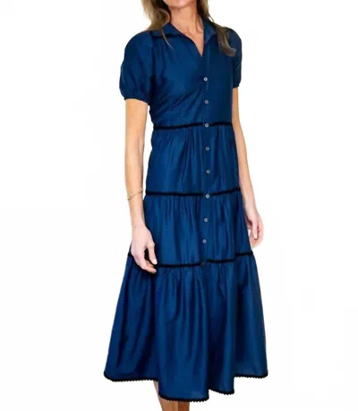 Sail To Sable Button Front Silk-blend Maxi Shirt Dress In Blue