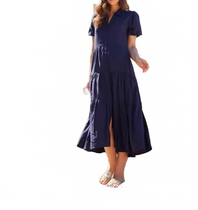 Sail To Sable Button Front Midi Shirt Dress In Navy In Black