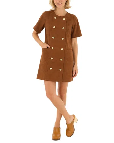 Sail To Sable Button Front Shift Dress In Brown