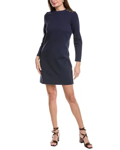 Sail To Sable Button Neck Mini Dress In Blue